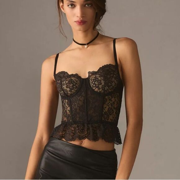 Anthropologie Other - Anthropologie Lace Scallop Corset Tank Black L
